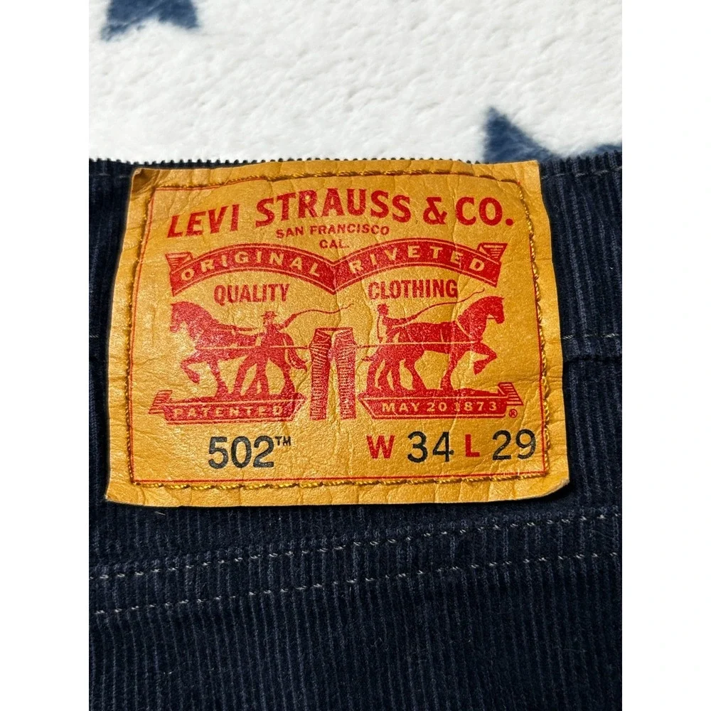 Levis 502 Corduroy Pants Mens 34x29 Dark Blue Straight Leg Casual Cotton Jeans